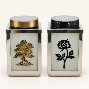 Lanterna Solar em Inox com Imagem — Preto e Dourado
