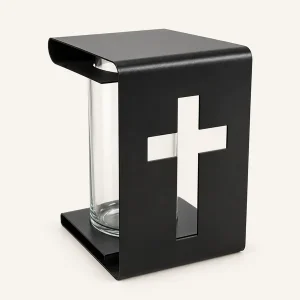 Candeeiro de Vidro e Metal com Cruz — Sem Vela