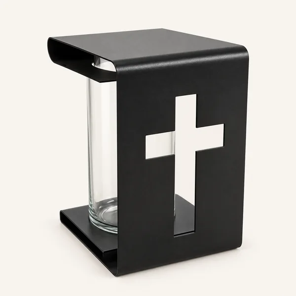 Candeeiro de Vidro e Metal com Cruz — Sem Vela