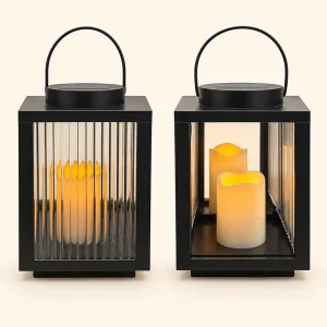 Candeeiro solar preto com pega, de 28 × 18 × 18 cm