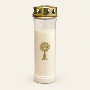 Vela de cera 60L branca, de 25 × 8 × 8 cm.